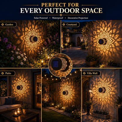 🌟 Solar Mandala Glow Wall Light ☀️ Solar Powered 💧 Waterproof IP65 🛠️ Durable Metal Build 🎨 Stunning Mandala Projection 🏡 Ideal for Garden Patio Backyard Fence Courtyard-WZH