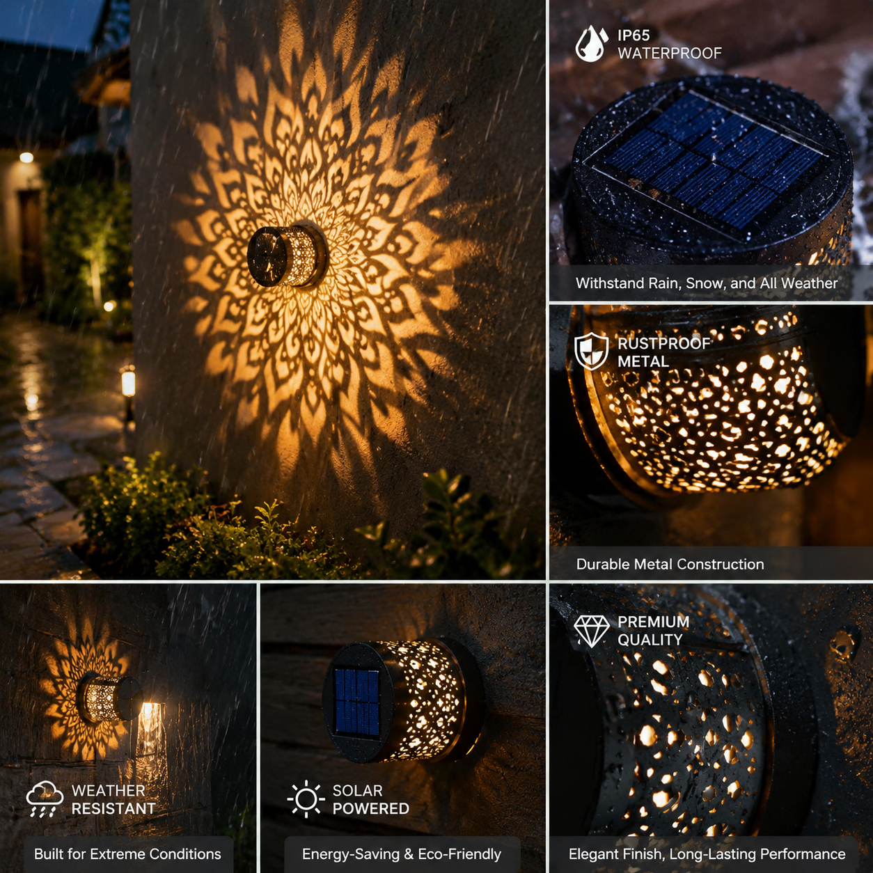 🌟 Solar Mandala Glow Wall Light ☀️ Solar Powered 💧 Waterproof IP65 🛠️ Durable Metal Build 🎨 Stunning Mandala Projection 🏡 Ideal for Garden Patio Backyard Fence Courtyard-WZH