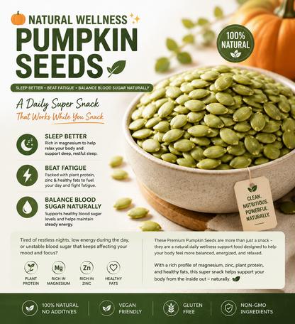 🌿✨ Premium Pumpkin Seeds SuperSnack | 💤 Supports Better Sleep • ⚡ Fights Fatigue • 🩸 Helps Balance Blood Sugar Naturally 🎃-DG1