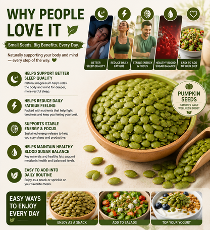 🌿✨ Premium Pumpkin Seeds SuperSnack | 💤 Supports Better Sleep • ⚡ Fights Fatigue • 🩸 Helps Balance Blood Sugar Naturally 🎃-DG1