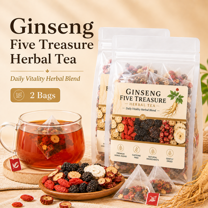 🌿✨ Premium Ginseng Five Treasure Herbal Tea 🍵💪 Restore Energy, Support Kidney Health & Enhance Stamina 🌟💚 🌸 Red Dates, Goji Berries & Mulberry Blend | 🍃 Men's Nourishing Formula | 💧 Daily Vitality Support 🏋️‍♂️🍵-ZYY