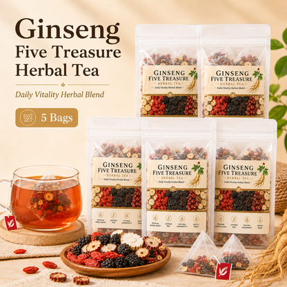 🌿✨ Premium Ginseng Five Treasure Herbal Tea 🍵💪 Restore Energy, Support Kidney Health & Enhance Stamina 🌟💚 🌸 Red Dates, Goji Berries & Mulberry Blend | 🍃 Men's Nourishing Formula | 💧 Daily Vitality Support 🏋️‍♂️🍵-ZYY