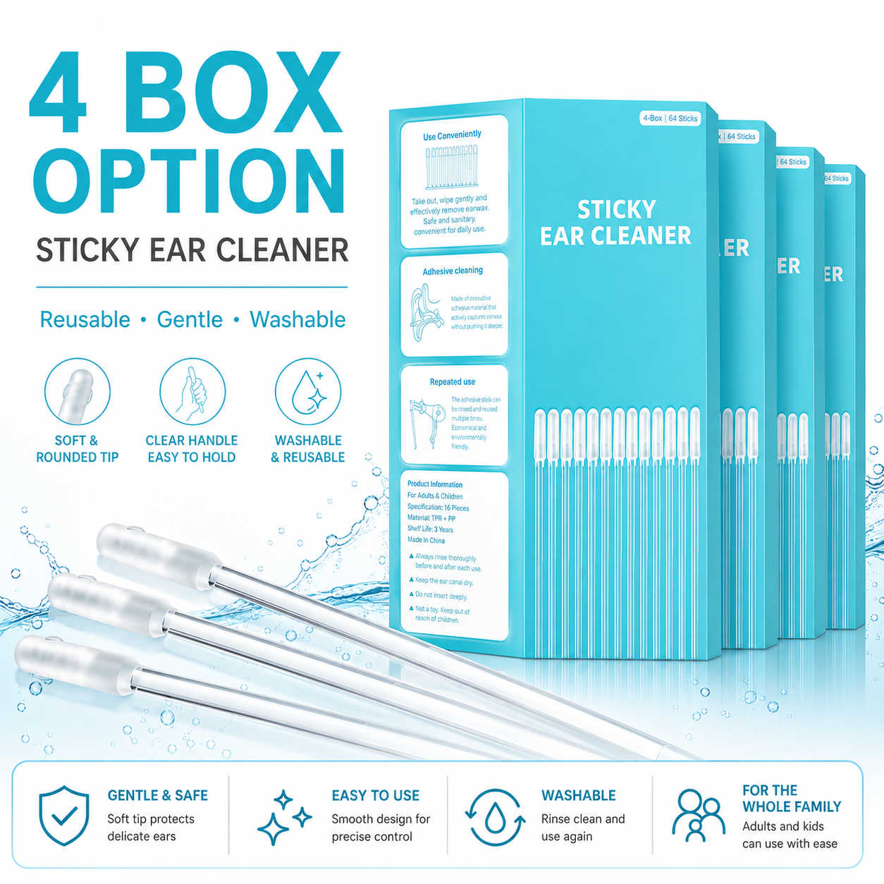 👂Sticky Ear Wax Removal Sticks | ✅Washable & Reusable Ear Cleaners | Soft Gentle Tips, No Hurt Ears | Safe Earwax Remover Tool for Adults & Kids, Household Daily Ear Care Kit-ZYY