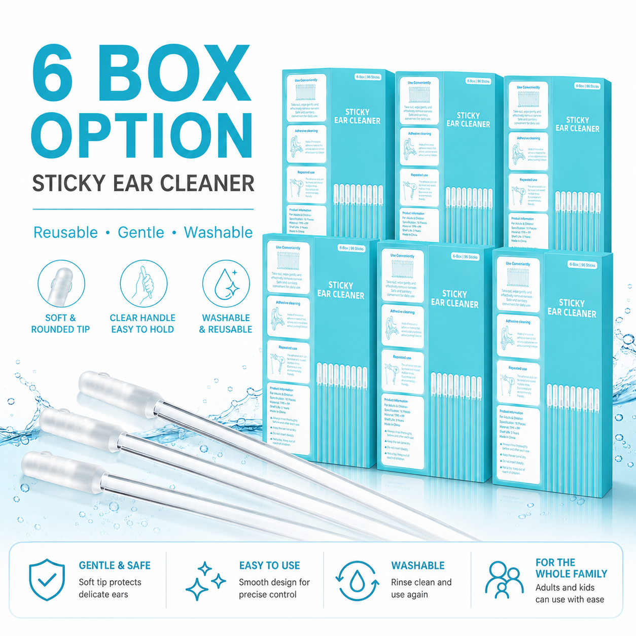 👂Sticky Ear Wax Removal Sticks | ✅Washable & Reusable Ear Cleaners | Soft Gentle Tips, No Hurt Ears | Safe Earwax Remover Tool for Adults & Kids, Household Daily Ear Care Kit-ZYY
