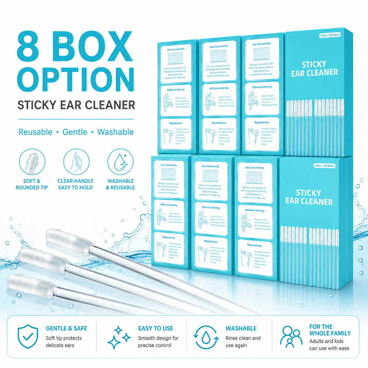 👂Sticky Ear Wax Removal Sticks | ✅Washable & Reusable Ear Cleaners | Soft Gentle Tips, No Hurt Ears | Safe Earwax Remover Tool for Adults & Kids, Household Daily Ear Care Kit-ZYY