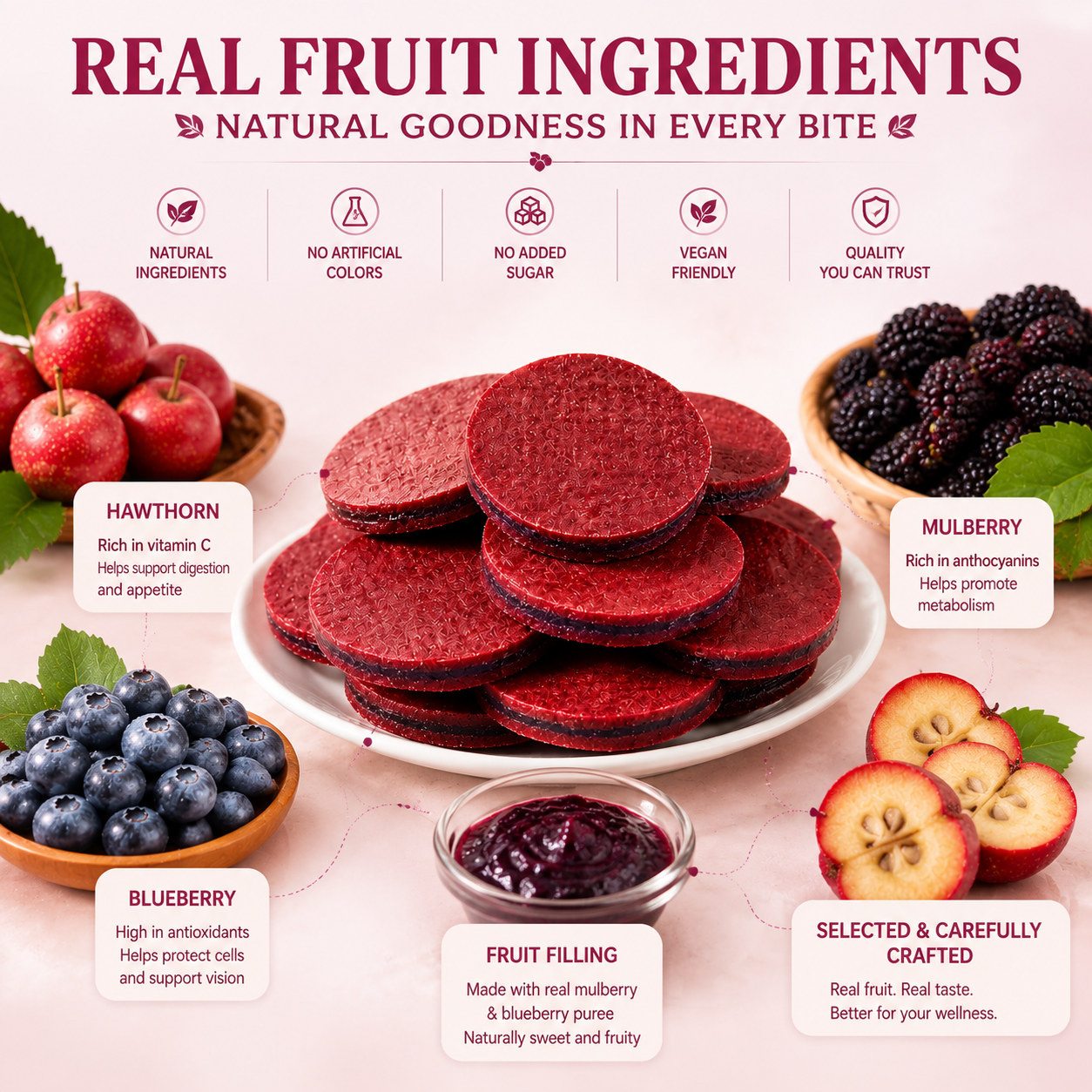 🍒🌿 Fig + Blueberry Hawthorn Slice Snack – Natural Digestive Wellness, High Fiber & Clean Energy Superfruit Bite ✨-DG1
