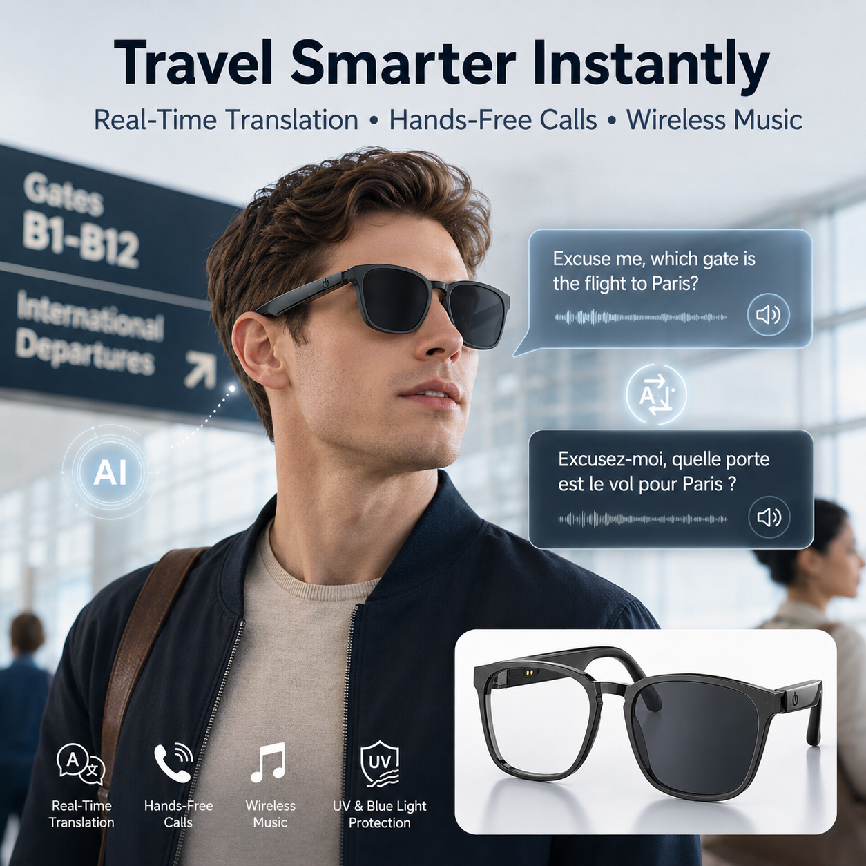 🕶️AI Photochromic Translation Smart Glasses ✦ Auto Color-Changing Lenses 🌞｜Real-Time Multilingual Translation 🌐｜Seamless Cross-Border Chat ✈️｜Built-in AI Assistant 🤖｜Hands-Free Calls 📞｜Wireless Music Playback 🎵-ZYY