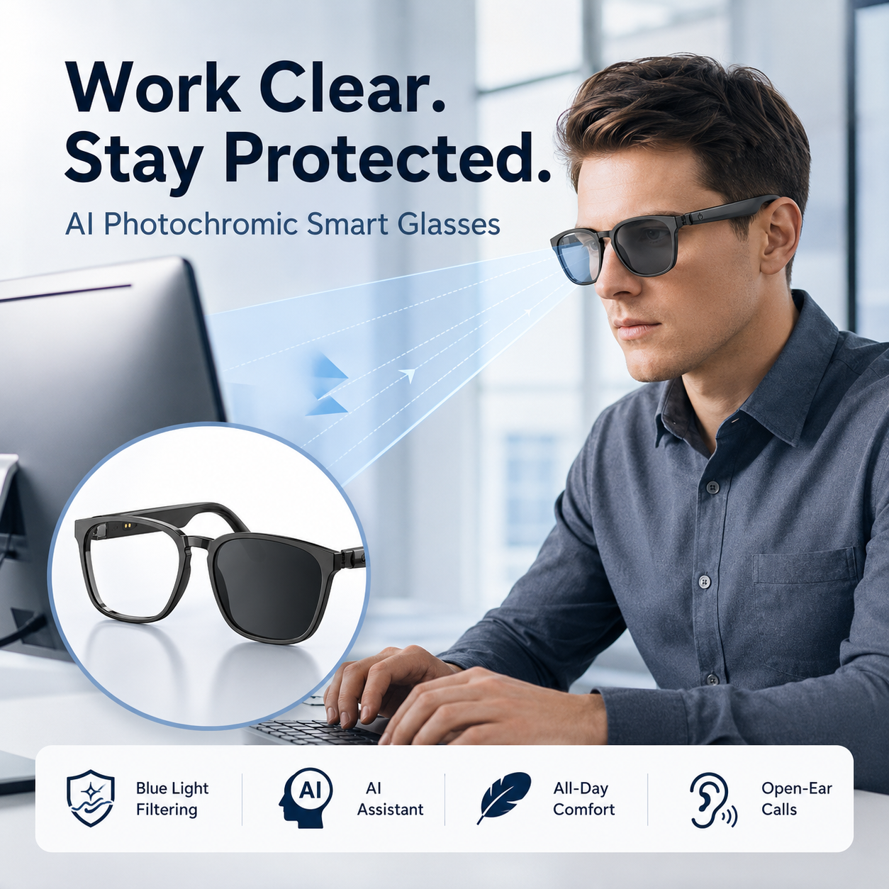 🕶️AI Photochromic Translation Smart Glasses ✦ Auto Color-Changing Lenses 🌞｜Real-Time Multilingual Translation 🌐｜Seamless Cross-Border Chat ✈️｜Built-in AI Assistant 🤖｜Hands-Free Calls 📞｜Wireless Music Playback 🎵-ZYY