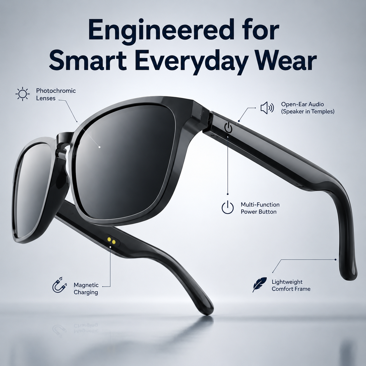 Black AI Translation Smart Photochromic Glasses