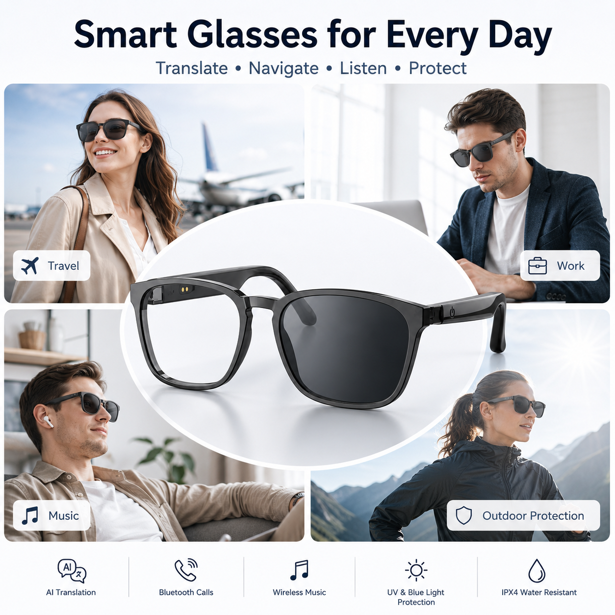 🕶️AI Photochromic Translation Smart Glasses ✦ Auto Color-Changing Lenses 🌞｜Real-Time Multilingual Translation 🌐｜Seamless Cross-Border Chat ✈️｜Built-in AI Assistant 🤖｜Hands-Free Calls 📞｜Wireless Music Playback 🎵-ZYY