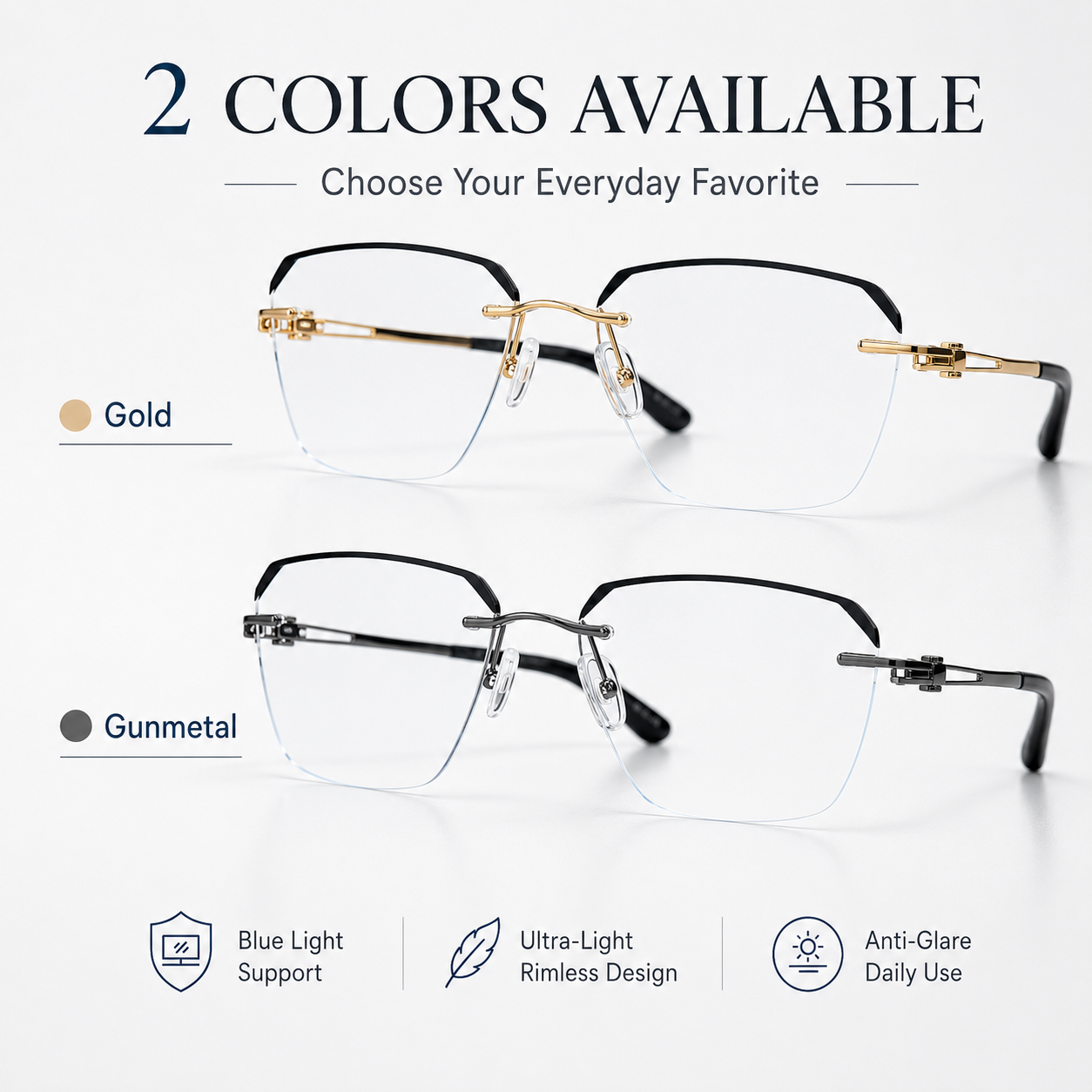 ✨Frameless Blue Light Blocking Reading Glasses 👓 | Lightweight Rimless Anti-Glare Eyewear for Men & Women 💼 Anti Eye Strain for Work & Gaming-ZYY