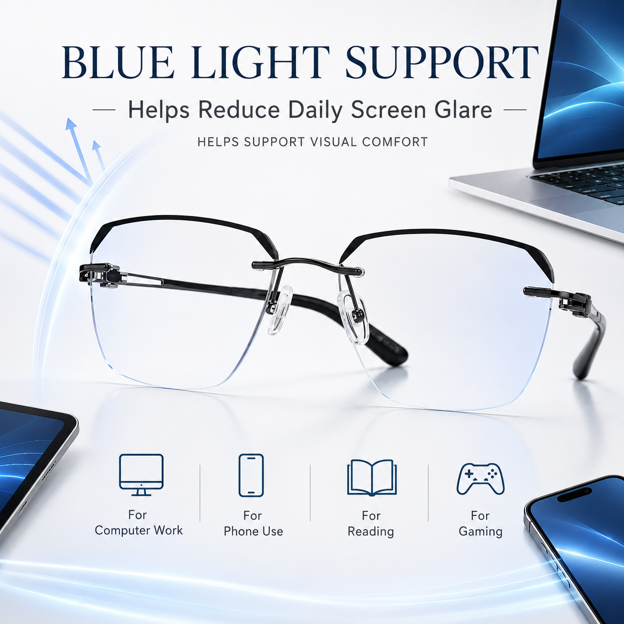 ✨Frameless Blue Light Blocking Reading Glasses 👓 | Lightweight Rimless Anti-Glare Eyewear for Men & Women 💼 Anti Eye Strain for Work & Gaming-ZYY