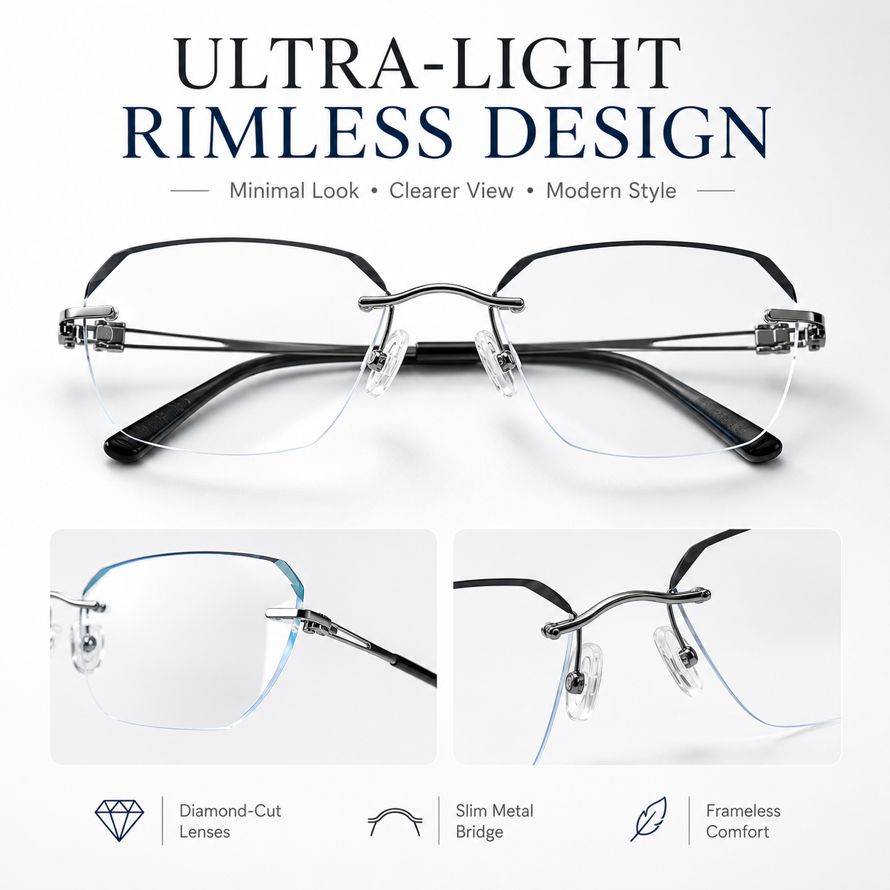 ✨Frameless Blue Light Blocking Reading Glasses 👓 | Lightweight Rimless Anti-Glare Eyewear for Men & Women 💼 Anti Eye Strain for Work & Gaming-ZYY