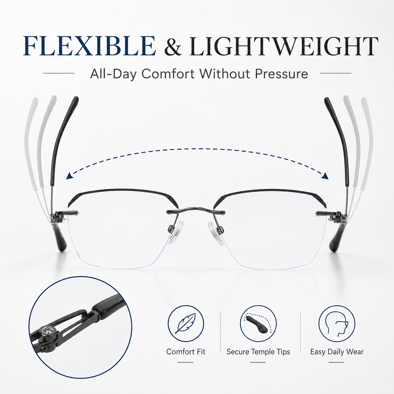 ✨Frameless Blue Light Blocking Reading Glasses 👓 | Lightweight Rimless Anti-Glare Eyewear for Men & Women 💼 Anti Eye Strain for Work & Gaming-ZYY