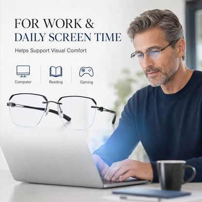 ✨Frameless Blue Light Blocking Reading Glasses 👓 | Lightweight Rimless Anti-Glare Eyewear for Men & Women 💼 Anti Eye Strain for Work & Gaming-ZYY