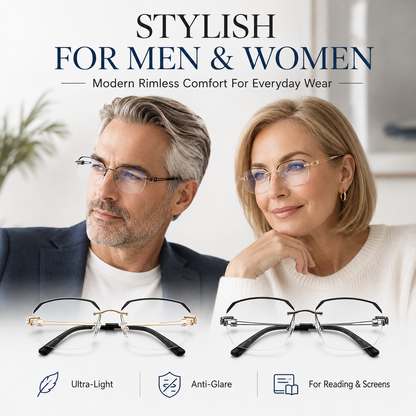 ✨Frameless Blue Light Blocking Reading Glasses 👓 | Lightweight Rimless Anti-Glare Eyewear for Men & Women 💼 Anti Eye Strain for Work & Gaming-ZYY