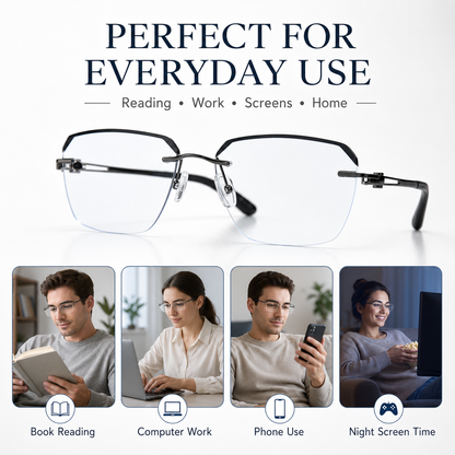 ✨Frameless Blue Light Blocking Reading Glasses 👓 | Lightweight Rimless Anti-Glare Eyewear for Men & Women 💼 Anti Eye Strain for Work & Gaming-ZYY
