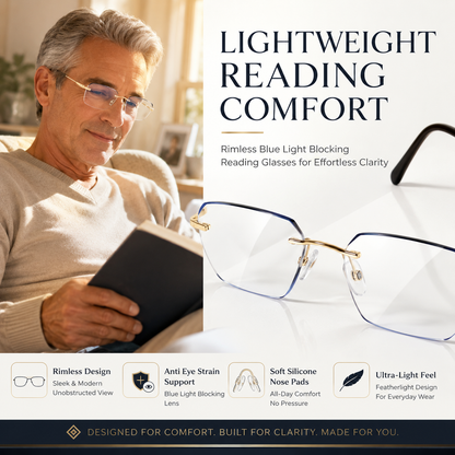 ✨Frameless Blue Light Blocking Reading Glasses 👓 | Lightweight Rimless Anti-Glare Eyewear for Men & Women 💼 Anti Eye Strain for Work & Gaming-ZYY