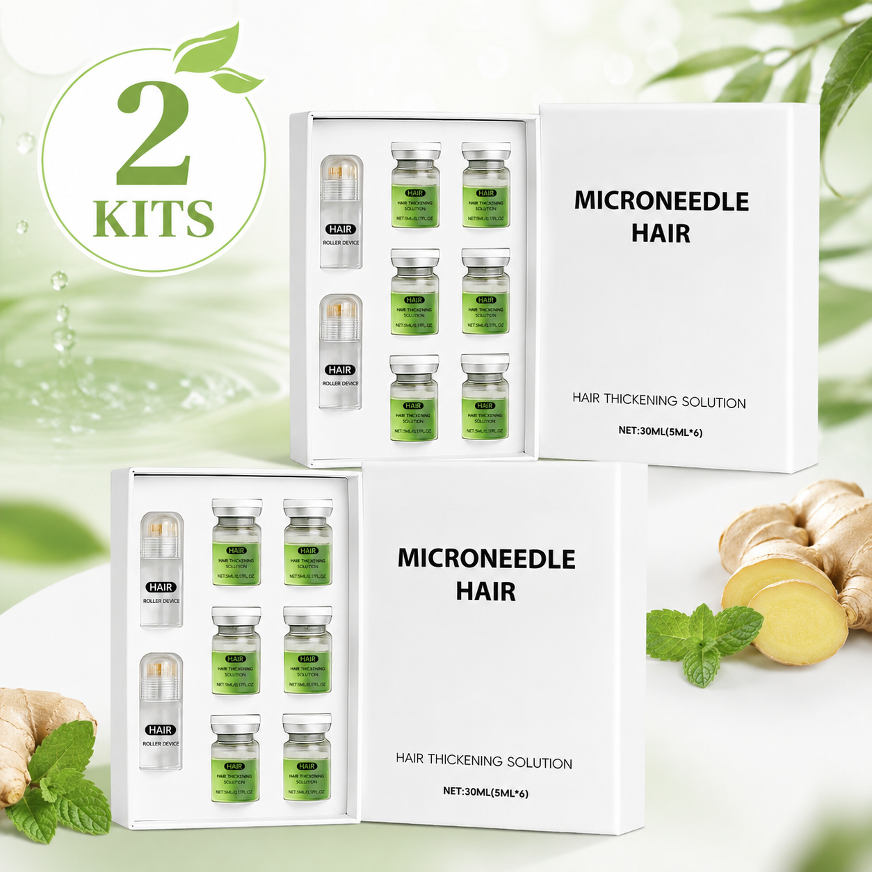 💚Microneedle Hair Thickening Kit 🧴Scalp Roller Serum Set, Strengthen Hair Roots, Light Non-Greasy Formula, Daily Hair Care for Fuller, Shinier Hair with Ginger & Peppermint Extracts✨-ZYY