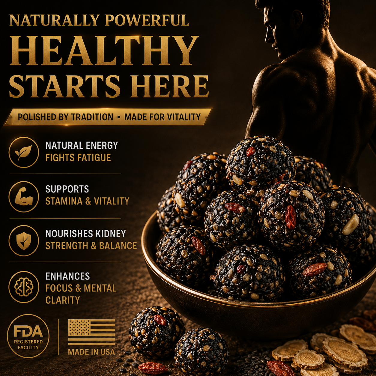 🌿💪 Herbal Vitality Black Sesame & Polygonatum Balls – Boost Male Energy, Endurance & Confidence Naturally 🌟-DG1