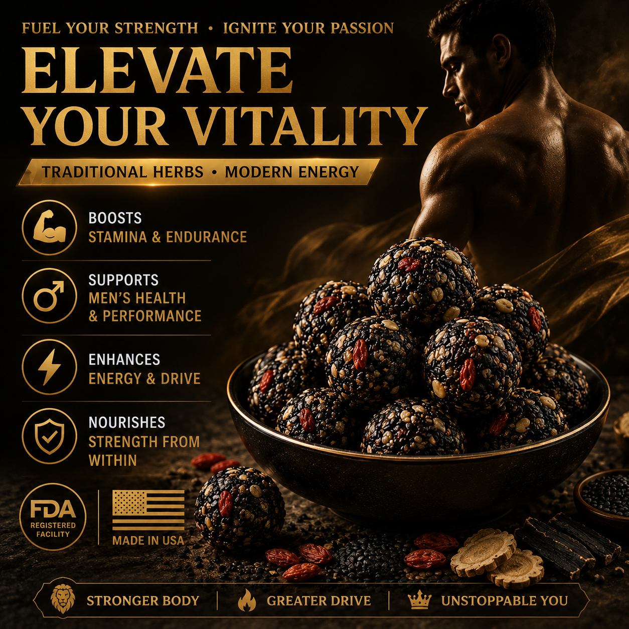🌿💪 Herbal Vitality Black Sesame & Polygonatum Balls – Boost Male Energy, Endurance & Confidence Naturally 🌟-DG1