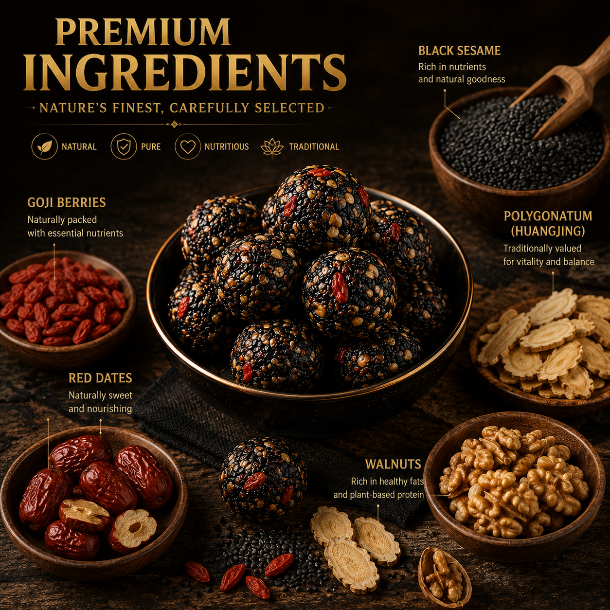 🌿💪 Herbal Vitality Black Sesame & Polygonatum Balls – Boost Male Energy, Endurance & Confidence Naturally 🌟-DG1