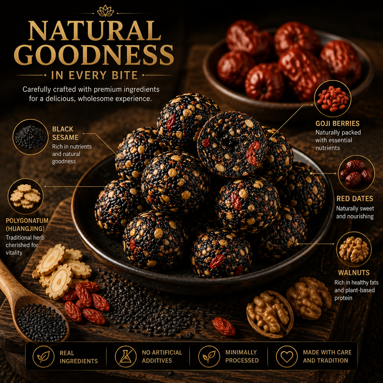 🌿💪 Herbal Vitality Black Sesame & Polygonatum Balls – Boost Male Energy, Endurance & Confidence Naturally 🌟-DG1