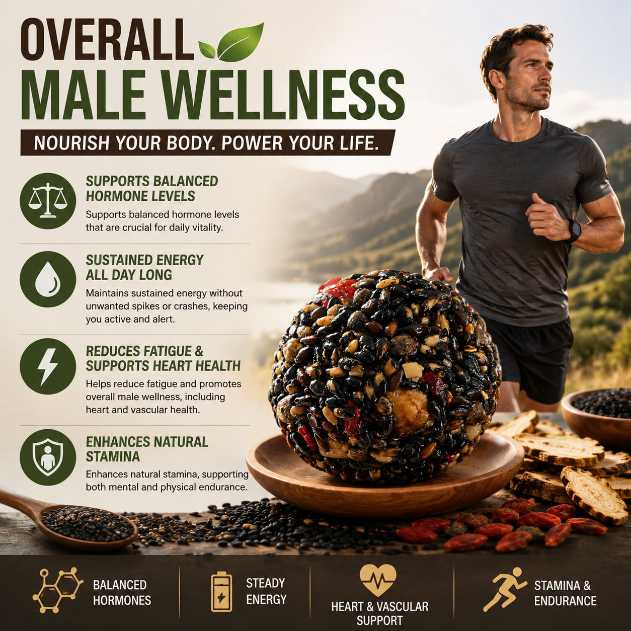 🌿💪 Herbal Vitality Black Sesame & Polygonatum Balls – Boost Male Energy, Endurance & Confidence Naturally 🌟-DG1
