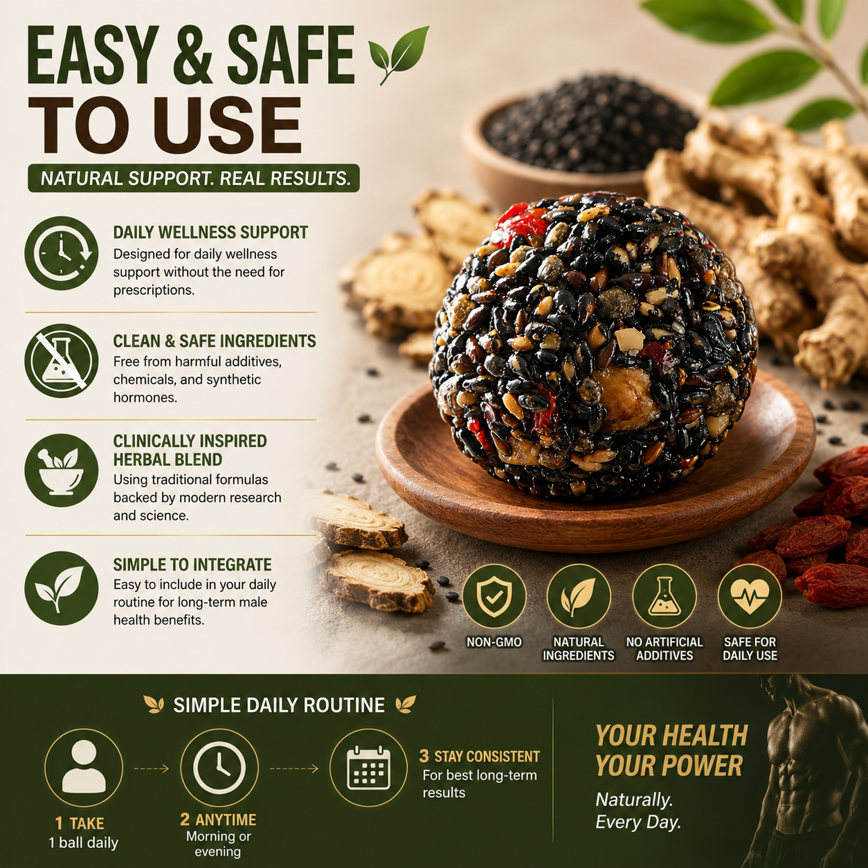 🌿💪 Herbal Vitality Black Sesame & Polygonatum Balls – Boost Male Energy, Endurance & Confidence Naturally 🌟-DG1