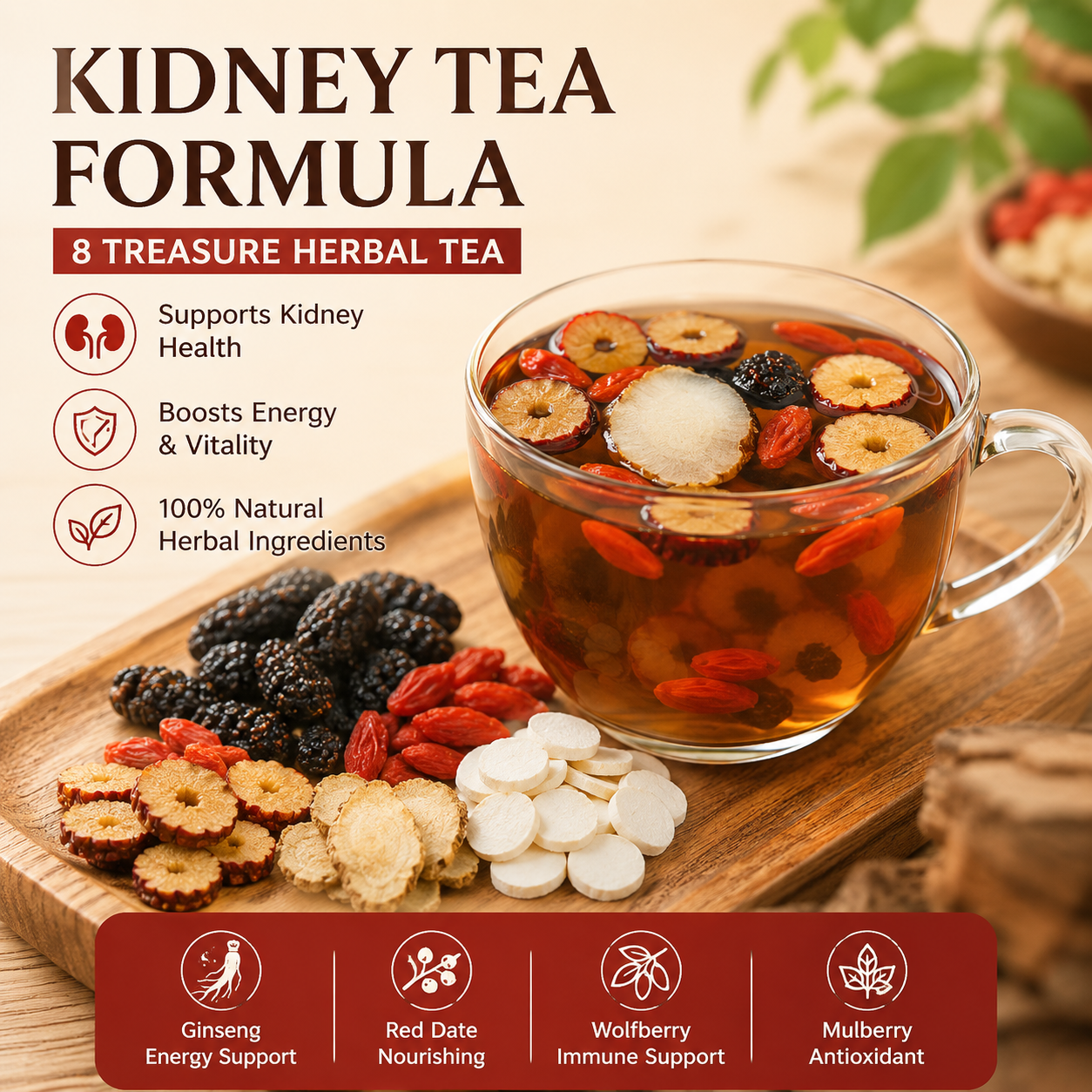 🔥🫖 Ginseng Five Treasure Kidney Tea 💪 | Men's Energy, Stamina & Kidney Support Formula ⚡🌿 | 20 Tea Bags - DG