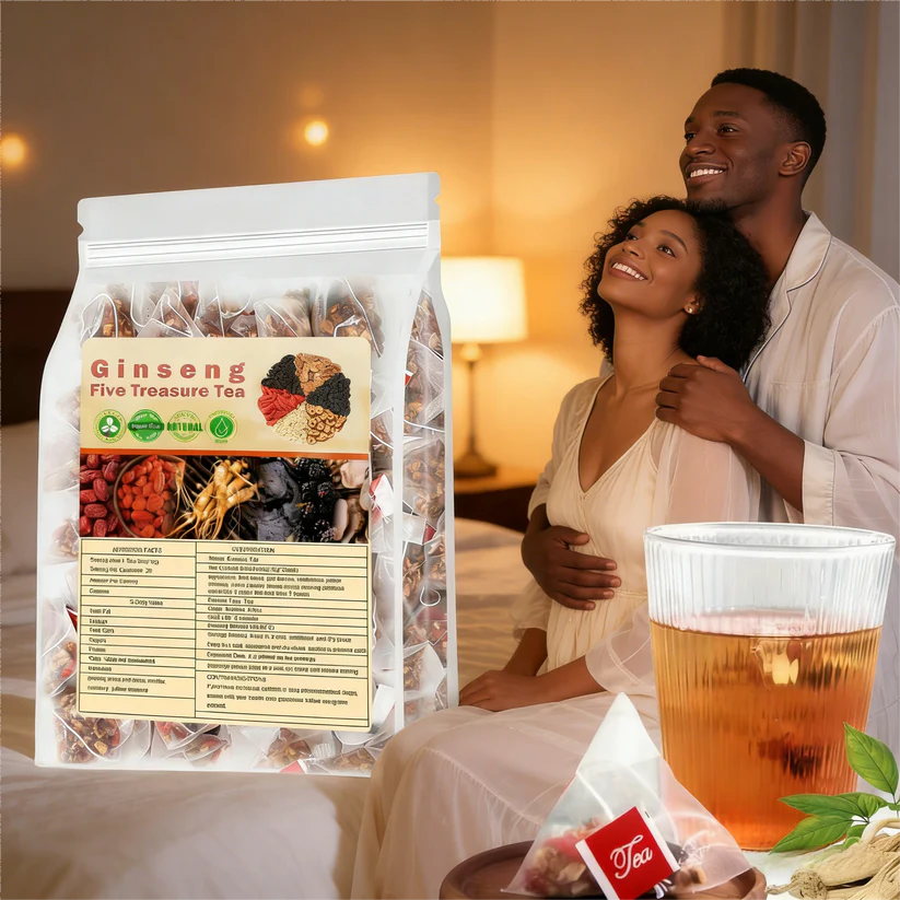 🌿✨ Premium Ginseng Five Treasure Herbal Tea 🍵💪 Restore Energy, Support Kidney Health & Enhance Stamina 🌟💚 🌸 Red Dates, Goji Berries & Mulberry Blend | 🍃 Men's Nourishing Formula | 💧 Daily Vitality Support 🏋️‍♂️🍵-ZYY