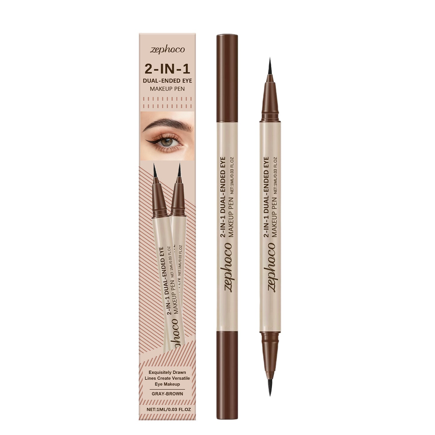 ✨ ZEPHOCO Double-Ended Liquid Eyeliner Pen – Smooth Waterproof Eye Makeup Pencil with Fine Tip & Shimmer Highlight End, Long-Lasting Smudge-Resistant Eyeliner for Natural Daily Eye Looks-WZH