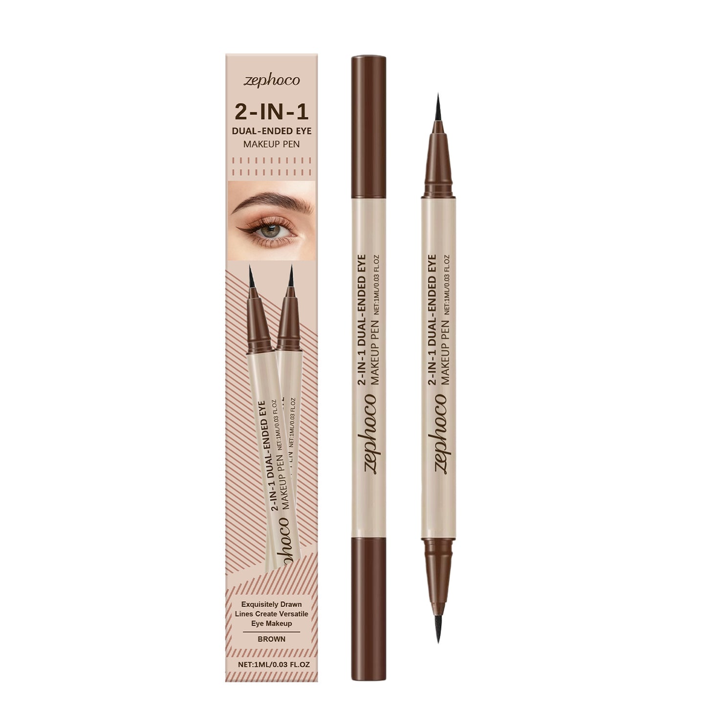 ✨ ZEPHOCO Double-Ended Liquid Eyeliner Pen – Smooth Waterproof Eye Makeup Pencil with Fine Tip & Shimmer Highlight End, Long-Lasting Smudge-Resistant Eyeliner for Natural Daily Eye Looks-WZH