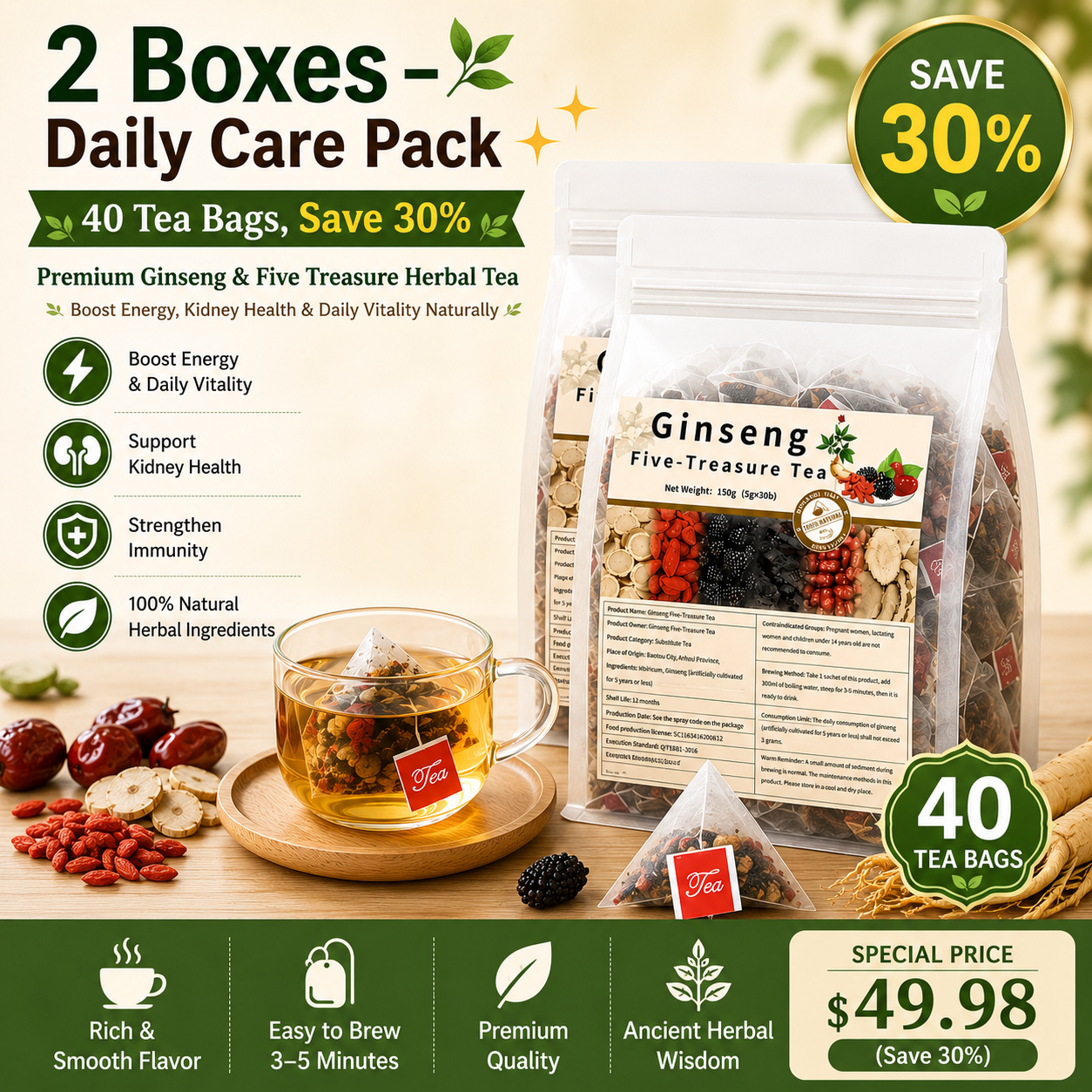 2 Boxes – Daily Care Pack ✨ (40 Tea Bags Save 30%)
