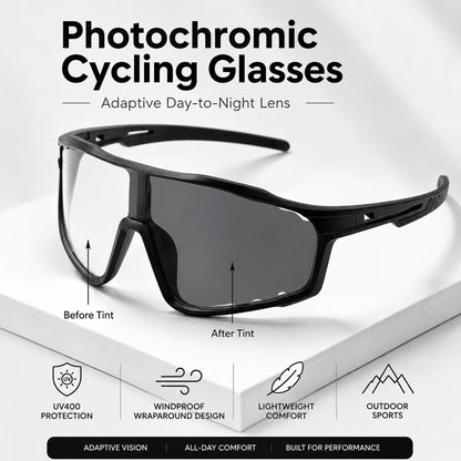 🌞🌙 Day Night Dual Use Cycling Glasses, Photochromic Light Transition Lens, Windproof UV Protection Outdoor Sports Riding Sunglasses-ZYY