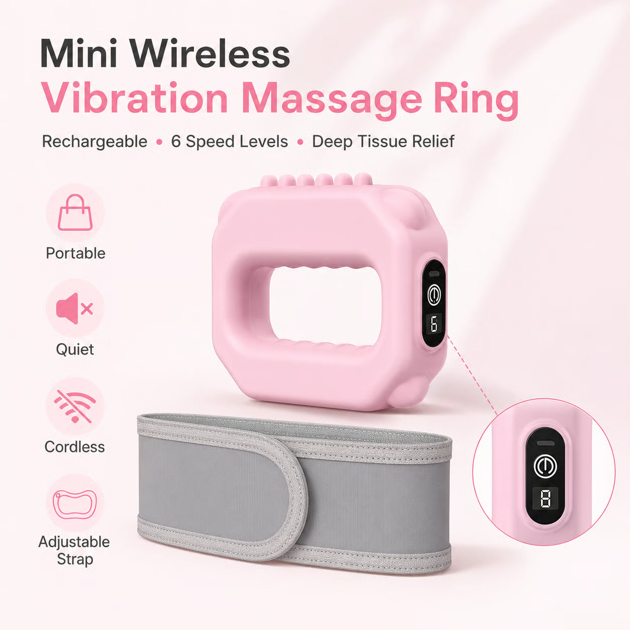 💪 Rechargeable Mini Vibration Massage Ring 💆 | 6 Adjustable Speeds ⚙️ | Cordless Deep Tissue Massager | Portable Muscle Relaxer 🧘 for Yoga, Fitness, Neck & Shoulder Relief-ZYY