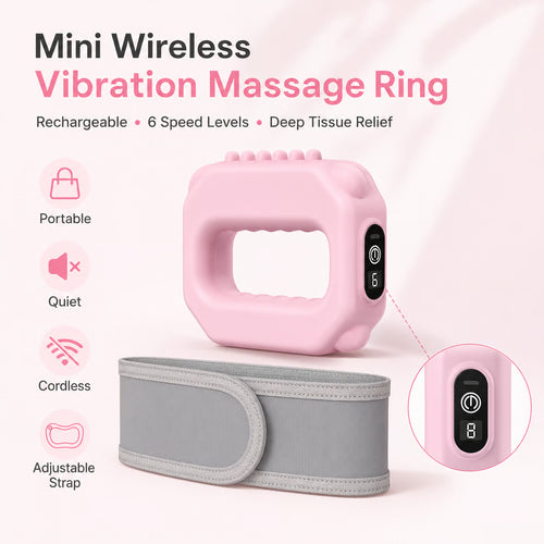 💪 Rechargeable Mini Vibration Massage Ring 💆 | 6 Adjustable Speeds ⚙️ | Cordless Deep Tissue Massager | Portable Muscle Relaxer 🧘 for Yoga, Fitness, Neck & Shoulder Relief-ZYY
