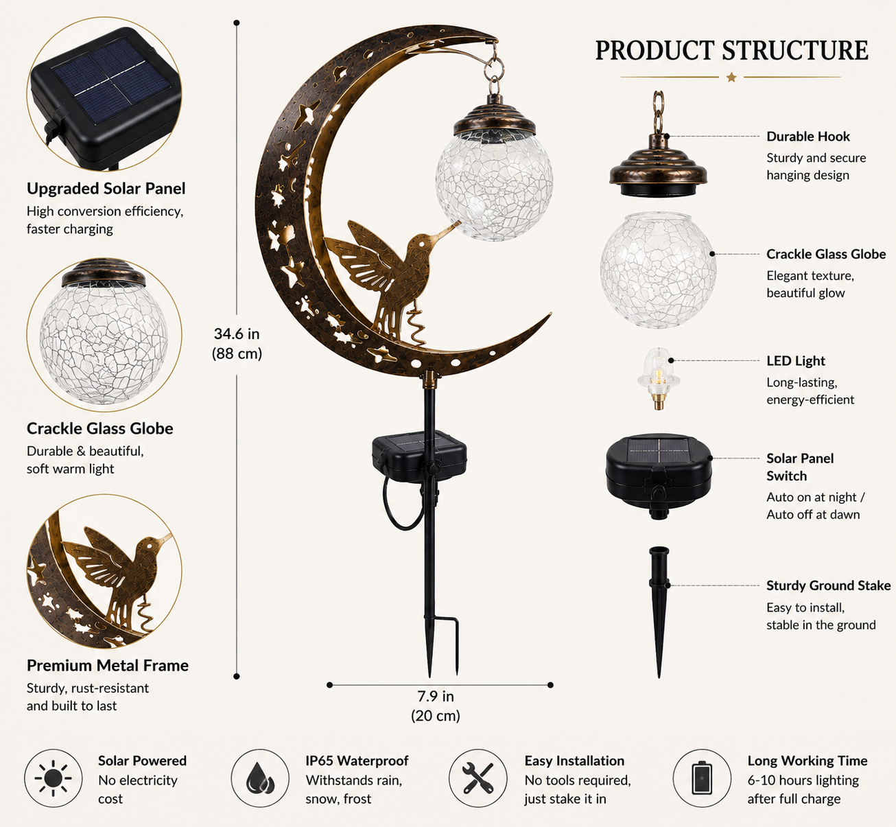 🌙✨ Solar Hummingbird Moon Garden Light 🐦☀️ – Magical Glass Globe Stake Lamp for Enchanting Nighttime Yard Decor 🌿🌌DG