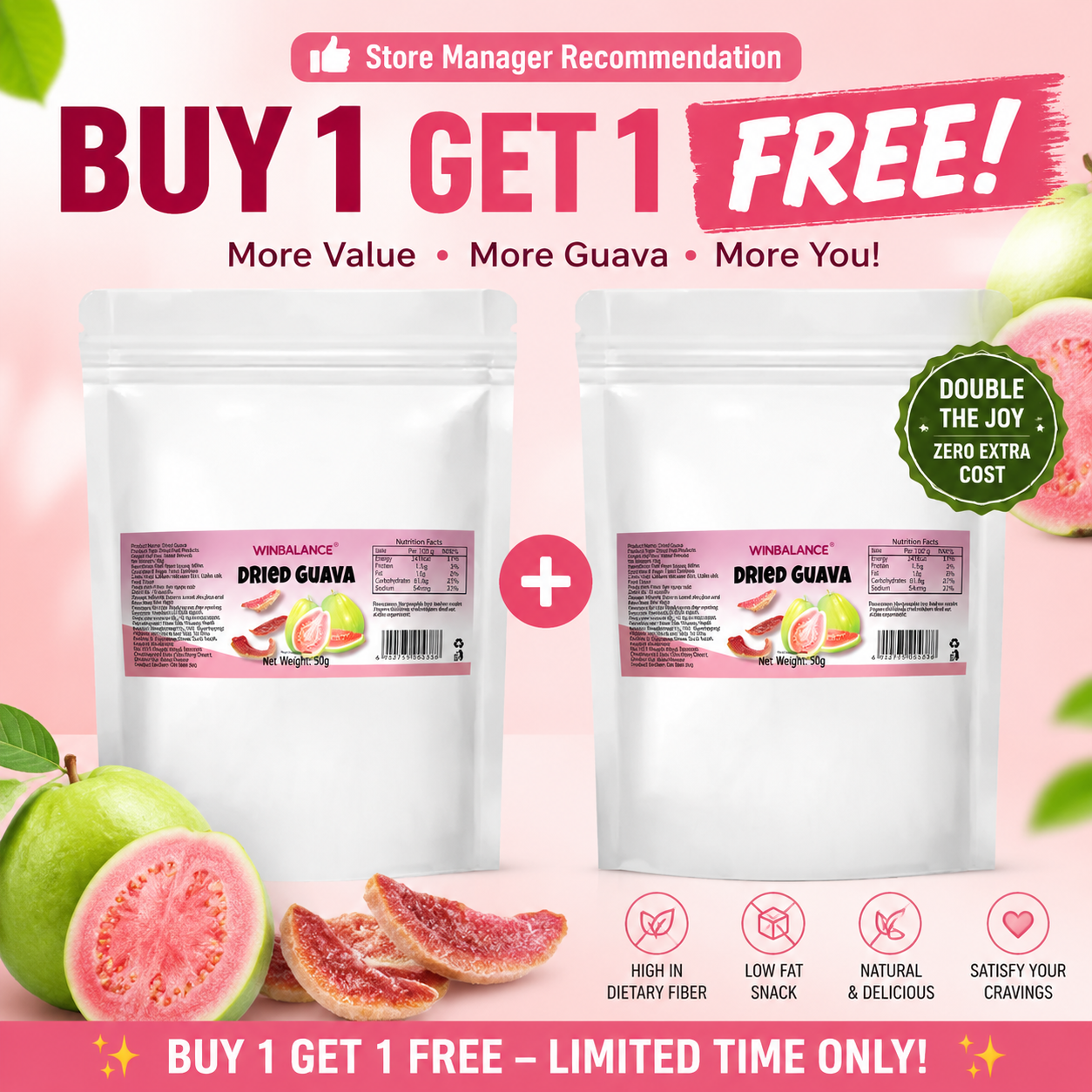 💪 Boost Your Energy & Curb Cravings – Natural Red Guava Slices, High in Fiber 🌿-YQ