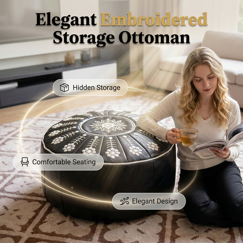 🌻✨ Sunflower Storage Ottoman Pouf 🪑💛 Stylish Hidden Storage Footrest & Cozy Home Seat 🌿🏡 🧺 Space-Saving Storage | 💺 Soft Comfortable Seating | 🌸 Elegant Floral Design for Modern Homes-ZZ