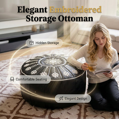 🌻✨ Sunflower Storage Ottoman Pouf 🪑💛 Stylish Hidden Storage Footrest & Cozy Home Seat 🌿🏡 🧺 Space-Saving Storage | 💺 Soft Comfortable Seating | 🌸 Elegant Floral Design for Modern Homes-ZZ